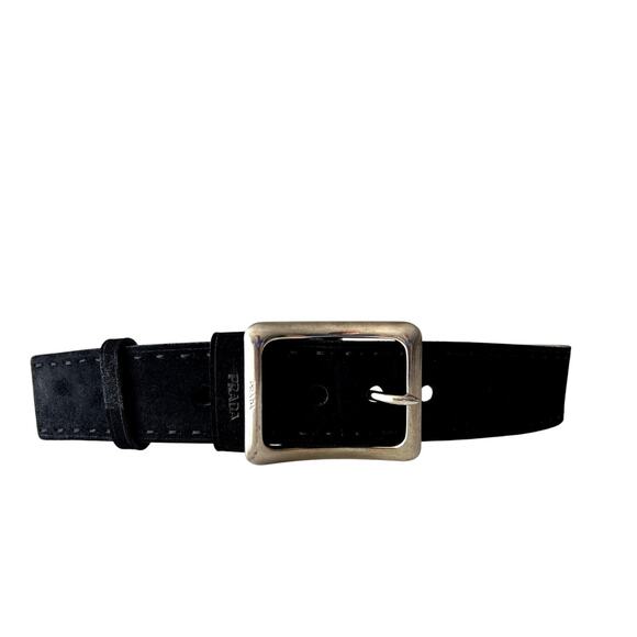Prada 1C 24312 Soft Black Leather Belt Made In Italy 85/34 Silver Buckle - Picture 1 of 12